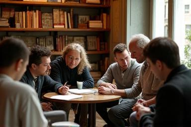 Atelier d’écriture collective dans un salon littéraire parisien